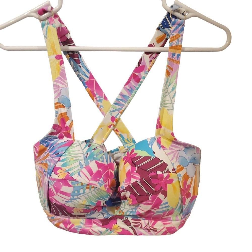 California Waves Plus Women's Swim Top Size 16/18 White Pink Floral Push Up